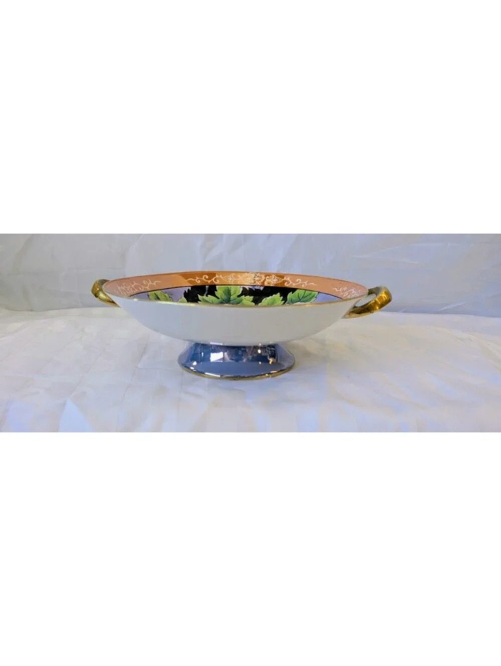 Vintage Mid-20th Century Japanese Porcelain Hand-Painted Peonies & Butterfly Ped